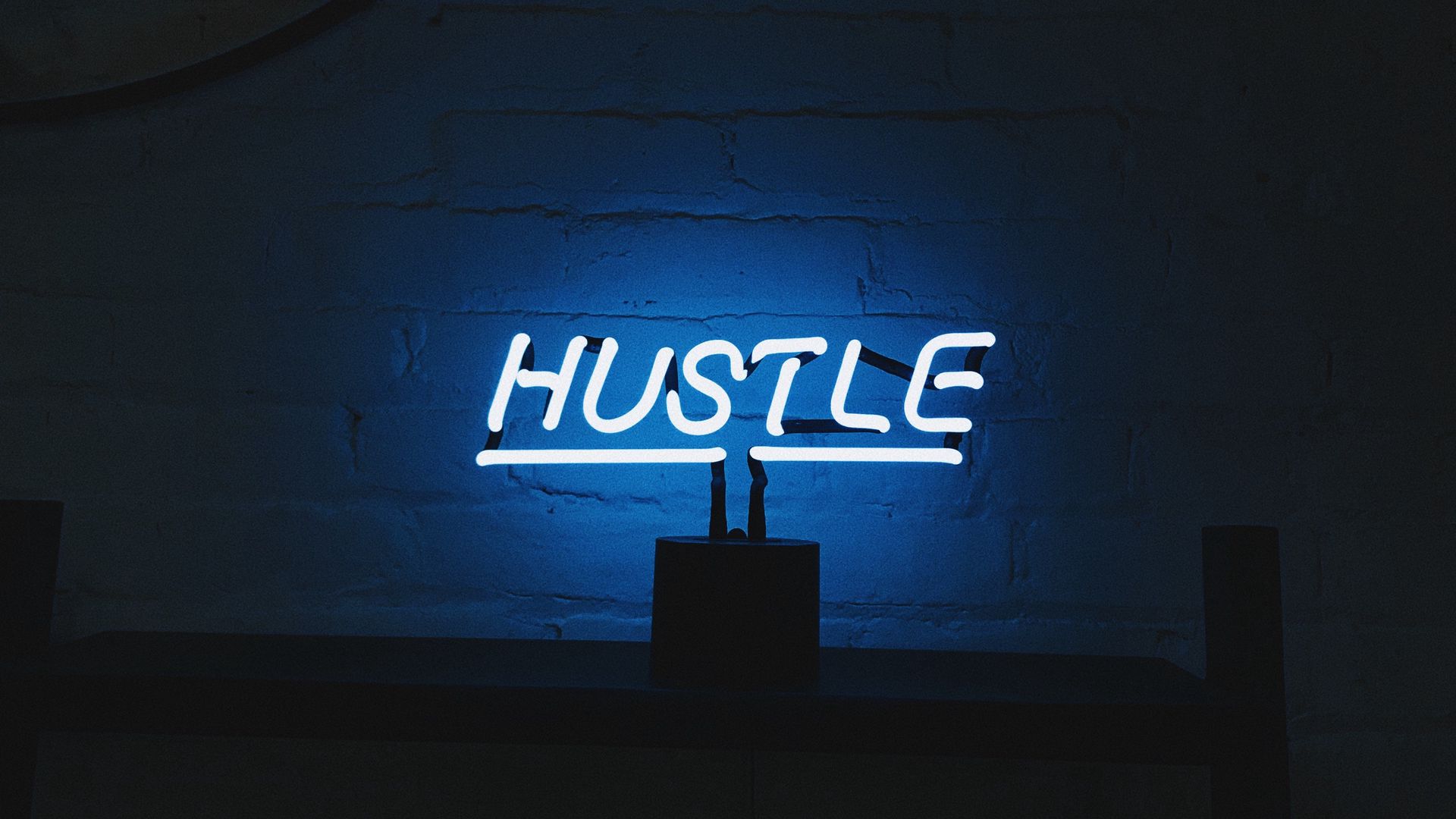 Download wallpaper 1920x1080 hustle, neon, inscription, letters, lights