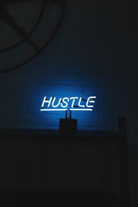 Preview wallpaper hustle, neon, inscription, letters, lights