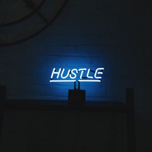 Preview wallpaper hustle, neon, inscription, letters, lights