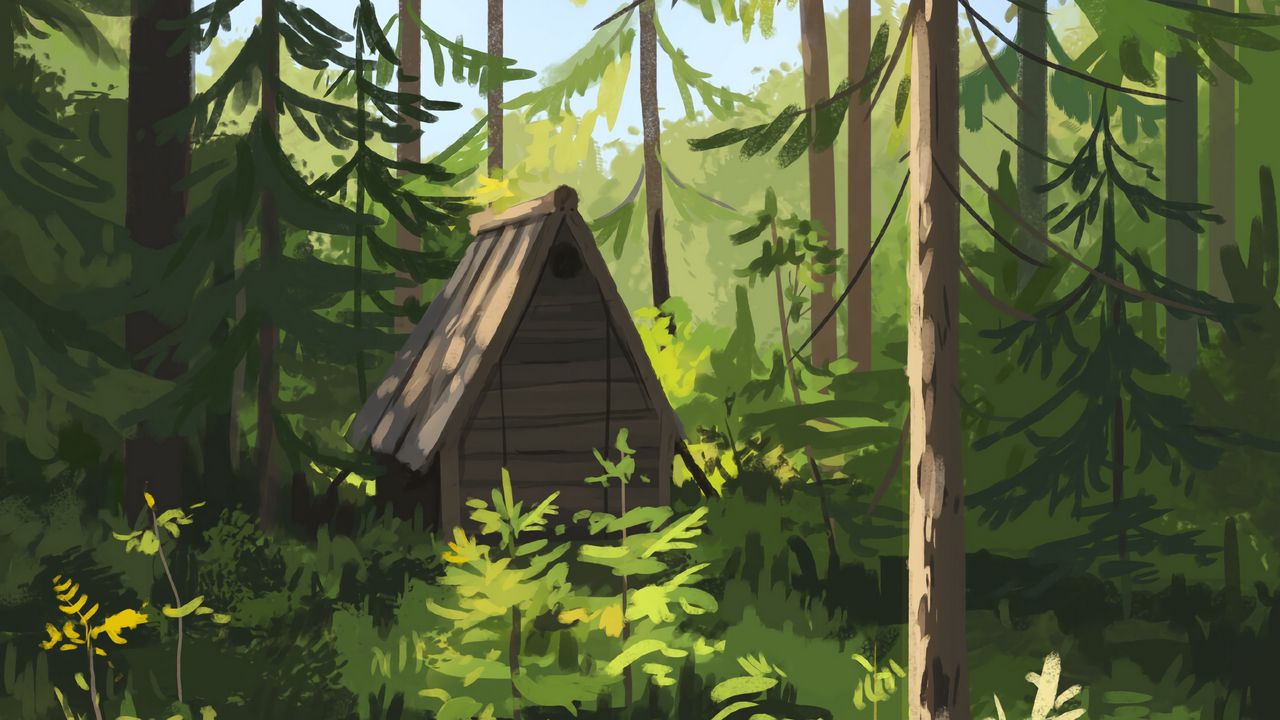 Wallpaper hut, forest, paint, art