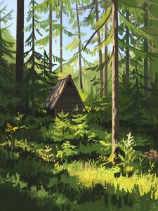 Preview wallpaper hut, forest, paint, art