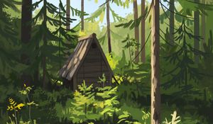 Preview wallpaper hut, forest, paint, art