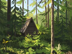 Preview wallpaper hut, forest, paint, art