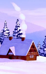 Preview wallpaper hut, forest, snow, art