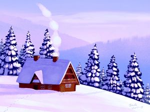 Preview wallpaper hut, forest, snow, art