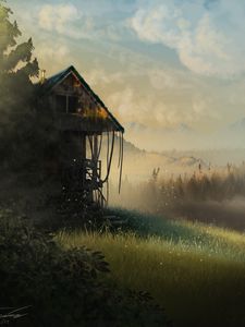 Preview wallpaper hut, grass, forest