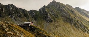 Preview wallpaper hut, mountains, road, winding, grass