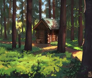 Preview wallpaper hut, trees, forest