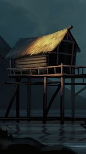 Preview wallpaper hut, water, slope, art