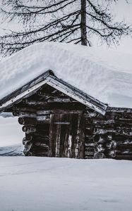 Preview wallpaper hut, wooden, snow, snowdrifts, winter