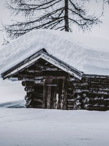 Preview wallpaper hut, wooden, snow, snowdrifts, winter