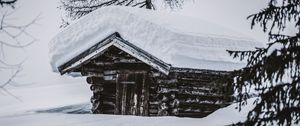 Preview wallpaper hut, wooden, snow, snowdrifts, winter