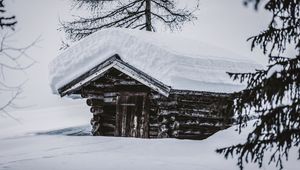 Preview wallpaper hut, wooden, snow, snowdrifts, winter