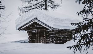 Preview wallpaper hut, wooden, snow, snowdrifts, winter