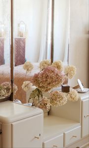 Preview wallpaper hydrangea, flowers, bouquet, mirror, light