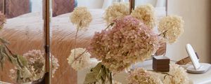 Preview wallpaper hydrangea, flowers, bouquet, mirror, light