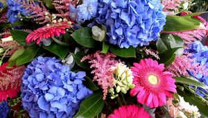 Preview wallpaper hydrangea, gerbera, delphinium, flower, decoration