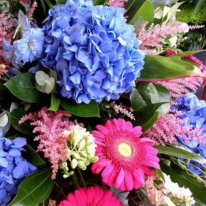 Preview wallpaper hydrangea, gerbera, delphinium, flower, decoration