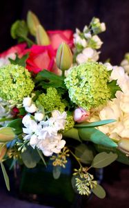 Preview wallpaper hydrangea, tulips, buds, flowers, composition, design