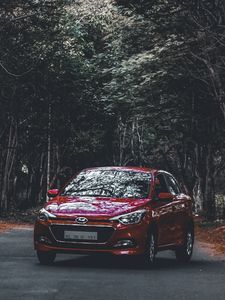 Preview wallpaper hyundai i20, hyundai, forest, road