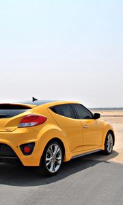 Preview wallpaper hyundai veloster, yellow, side view, desert