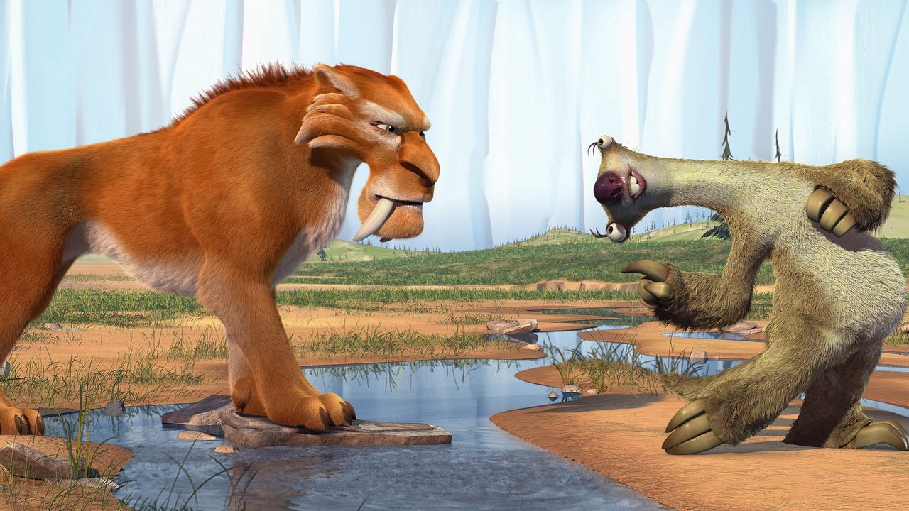 Wallpaper ice age, diego, sid, saber-toothed tiger, sloth