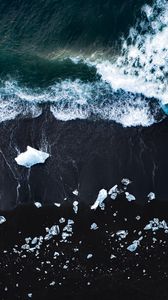 Preview wallpaper ice, coast, waves, aerial view