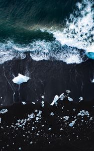 Preview wallpaper ice, coast, waves, aerial view