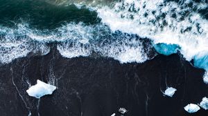 Preview wallpaper ice, coast, waves, aerial view