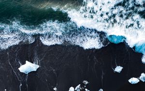 Preview wallpaper ice, coast, waves, aerial view