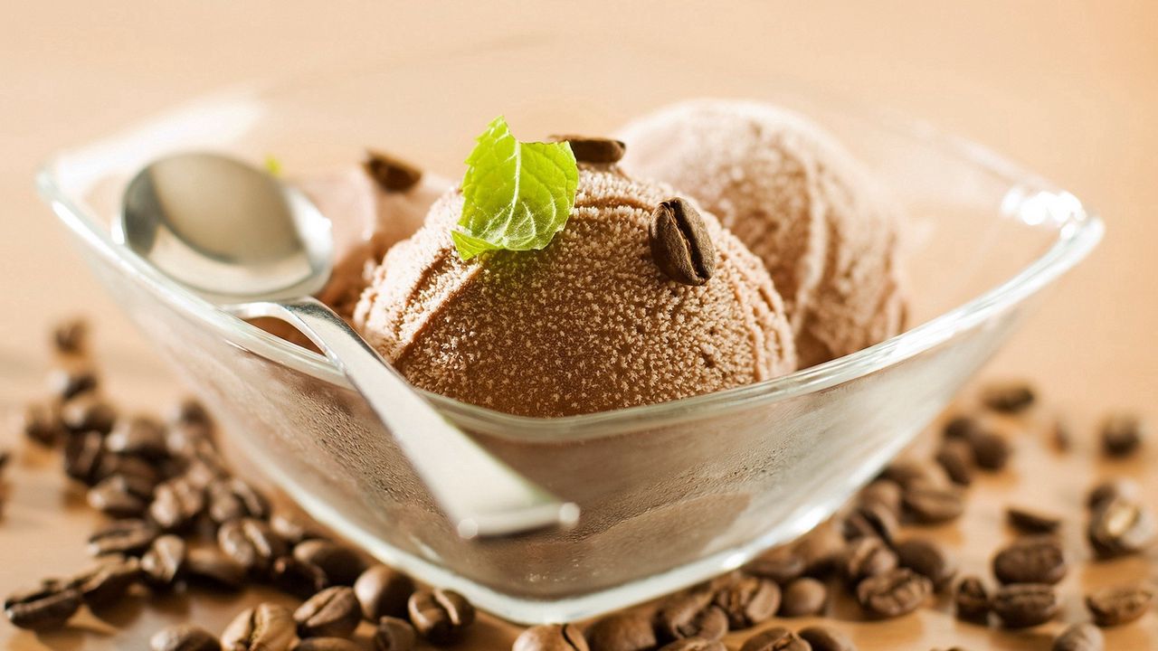 Wallpaper ice cream, coffee beans, spoon, bowl