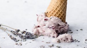 Preview wallpaper ice cream, cone, dessert, lavender