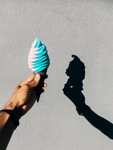 Preview wallpaper ice cream, cone, dessert, hand, shadow