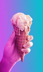 Preview wallpaper ice cream, cone, hand, dessert