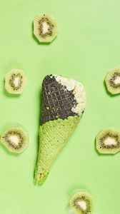 Preview wallpaper ice cream, cone, kiwi, fruit, green