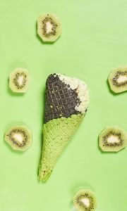 Preview wallpaper ice cream, cone, kiwi, fruit, green