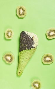 Preview wallpaper ice cream, cone, kiwi, fruit, green