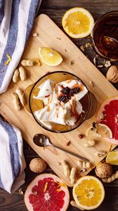 Preview wallpaper ice cream, dessert, fruit, nuts