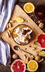 Preview wallpaper ice cream, dessert, fruit, nuts
