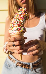 Preview wallpaper ice cream, dessert, girl, blur