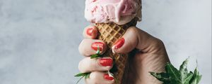 Preview wallpaper ice cream, dessert, hand, plant