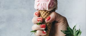 Preview wallpaper ice cream, dessert, hand, plant