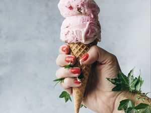 Preview wallpaper ice cream, dessert, hand, plant