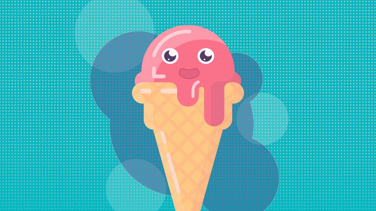 Wallpaper ice cream, horn, funny, face, melting, pink