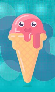 Preview wallpaper ice cream, horn, funny, face, melting, pink