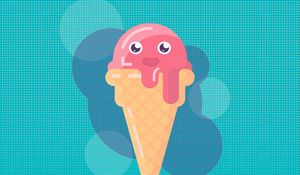 Preview wallpaper ice cream, horn, funny, face, melting, pink