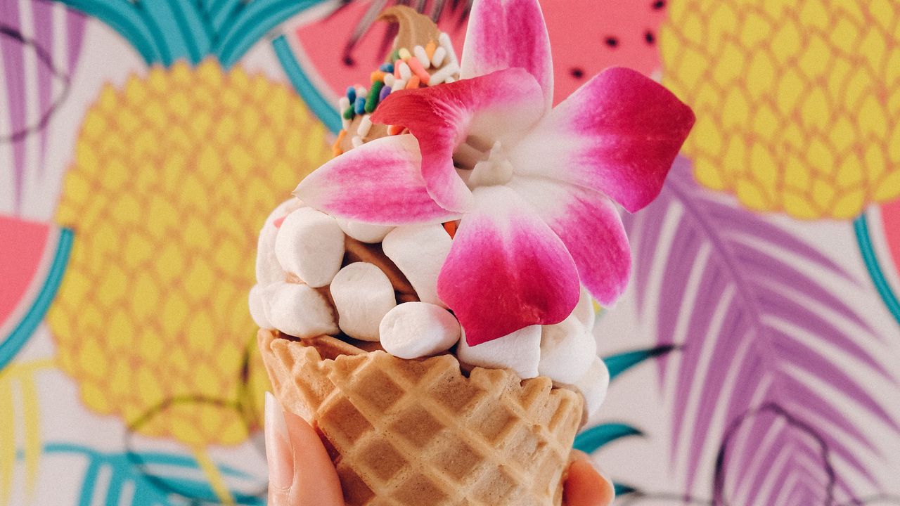 Wallpaper ice cream, marshmallow, flower, dessert
