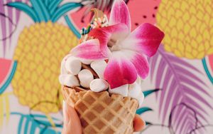 Preview wallpaper ice cream, marshmallow, flower, dessert