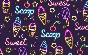 Preview wallpaper ice cream, patterns, pattern, neon, sweet