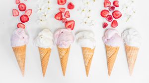 Preview wallpaper ice cream, strawberries, flowers, berries